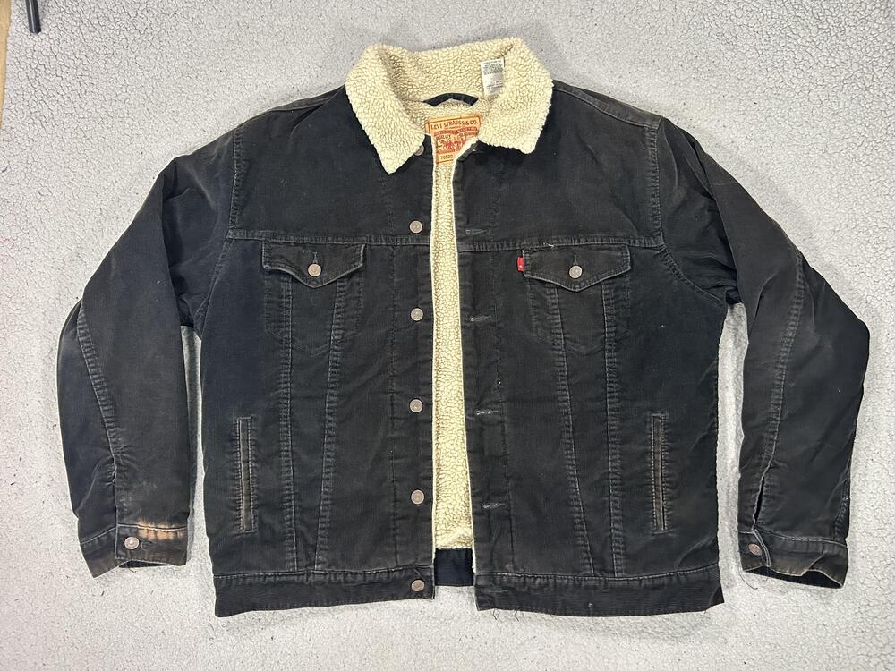 Levis Jacket Mens XL Black Corduroy Sherpa Lined Bomber Trucker Workwear 70520